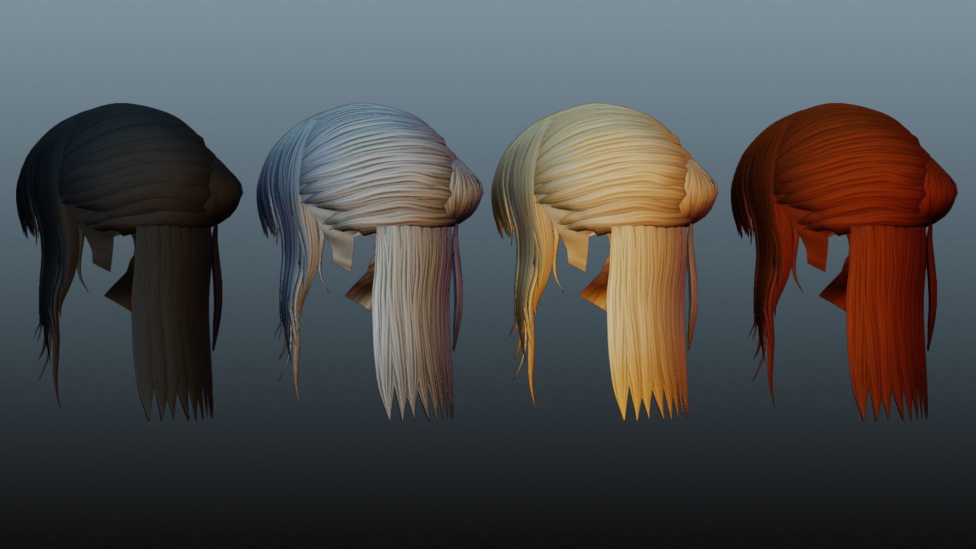 Female hair 4 colors Low-poly 3D model_6
