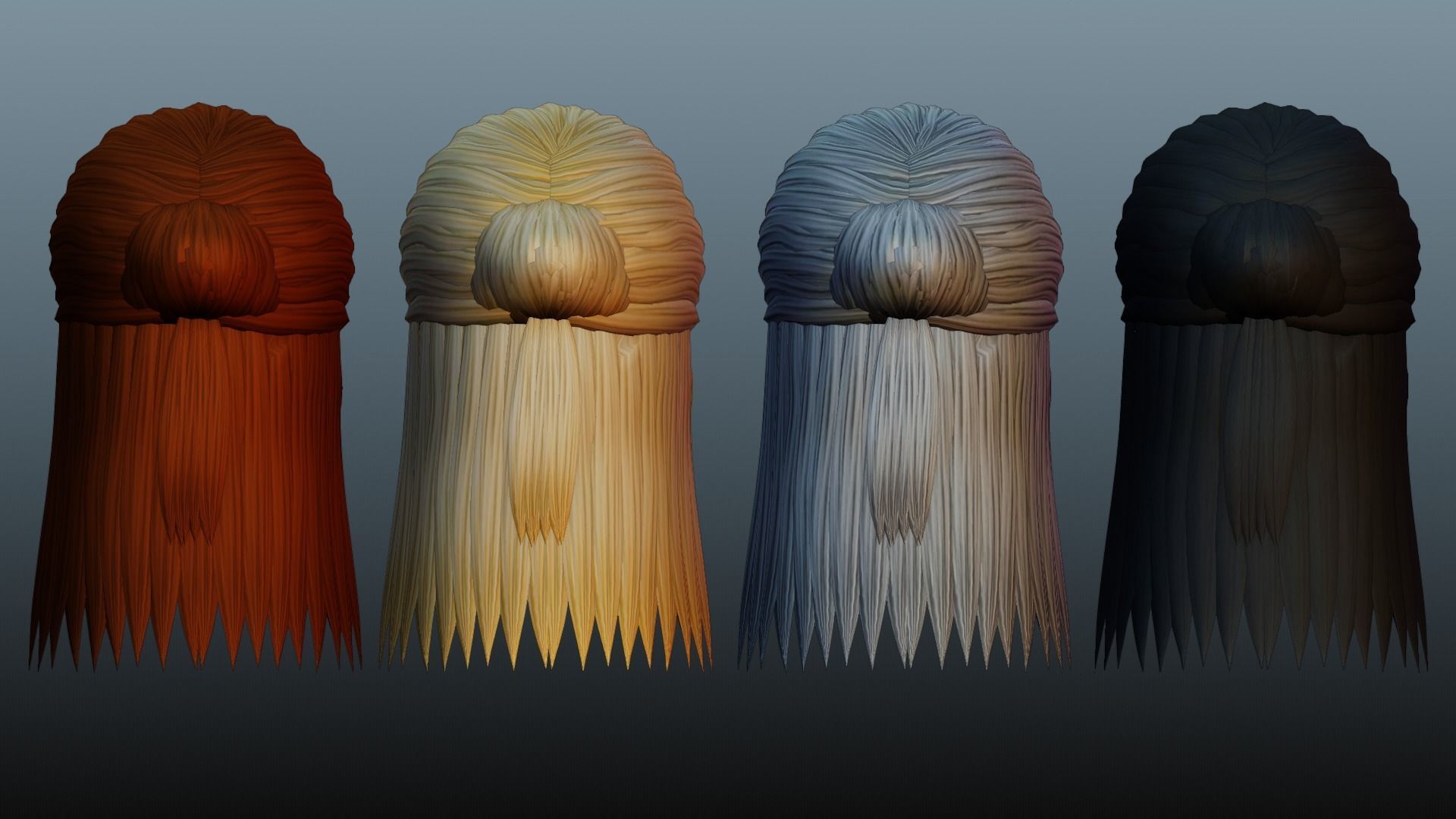 Female hair 4 colors Low-poly 3D model_5