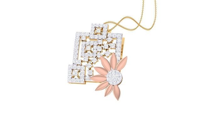 Flower High Jewelry Diamond Pendant Necklace renders details  3D print model