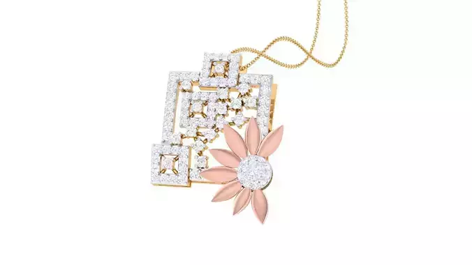 Flower High Jewelry Diamond Pendant Necklace renders details  3D print model