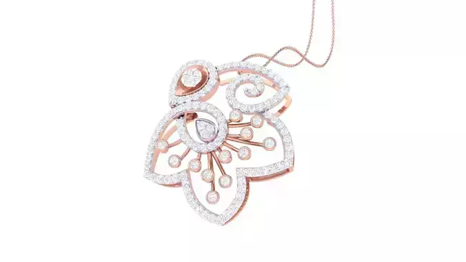 Flower High Jewelry Diamond Pendant Necklace renders details  3D print model