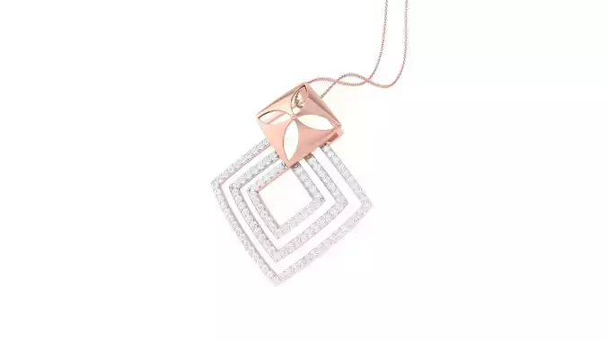 Dual Square Diamond Pendant Necklace renders details  3D print model