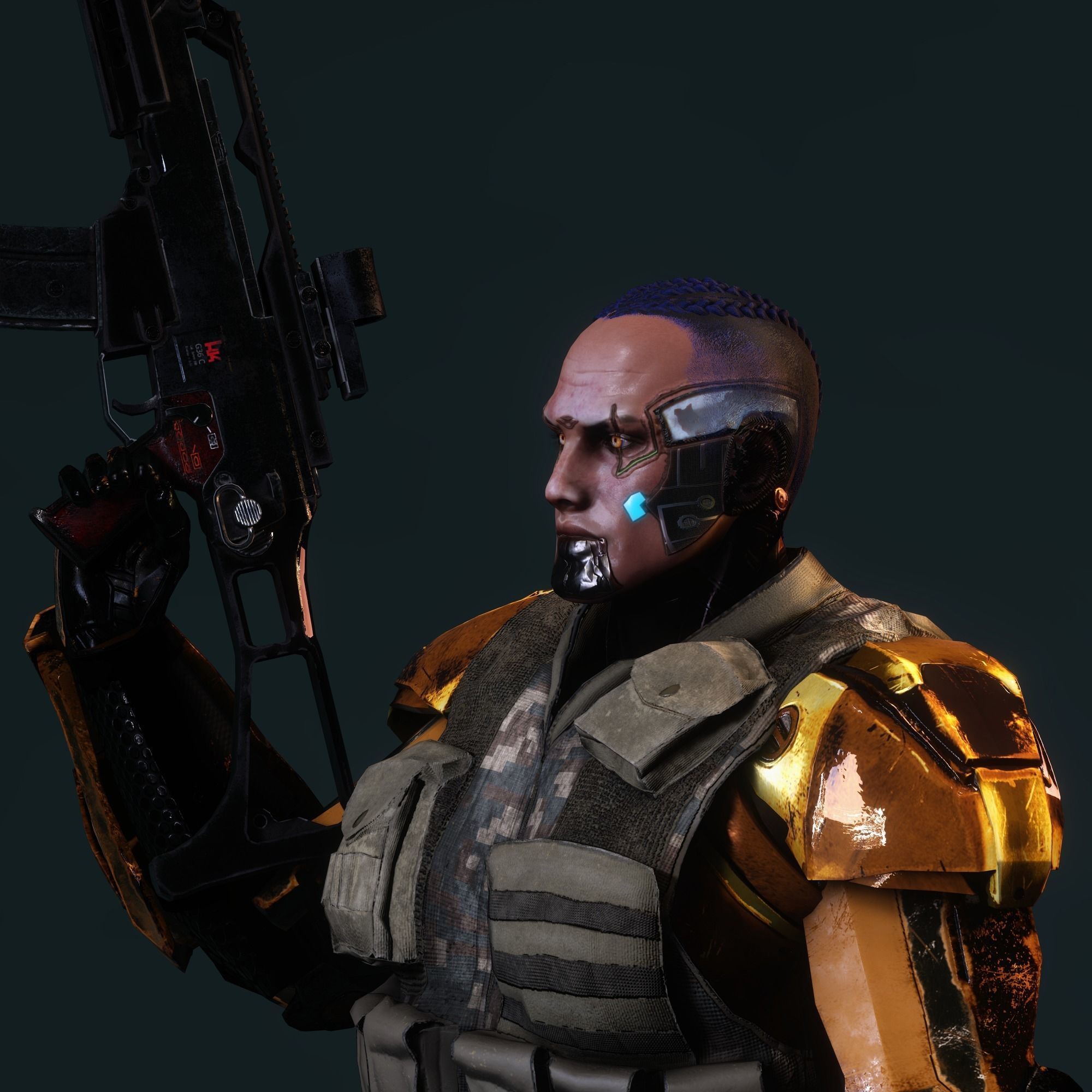 Female Cyborg Character Low-poly 3D model_15