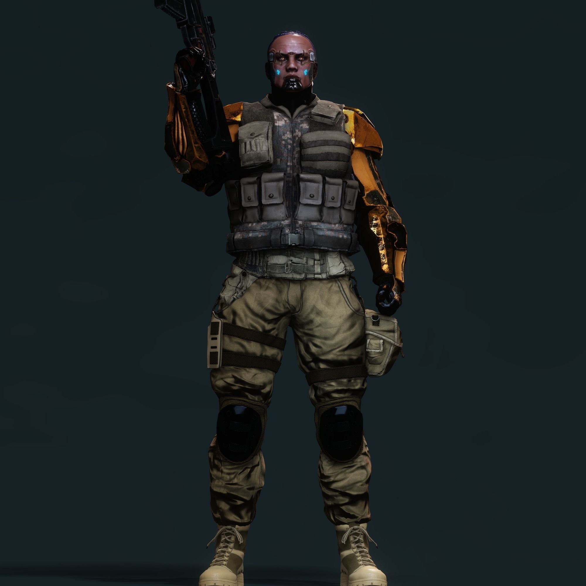 Female Cyborg Character Low-poly 3D model_17