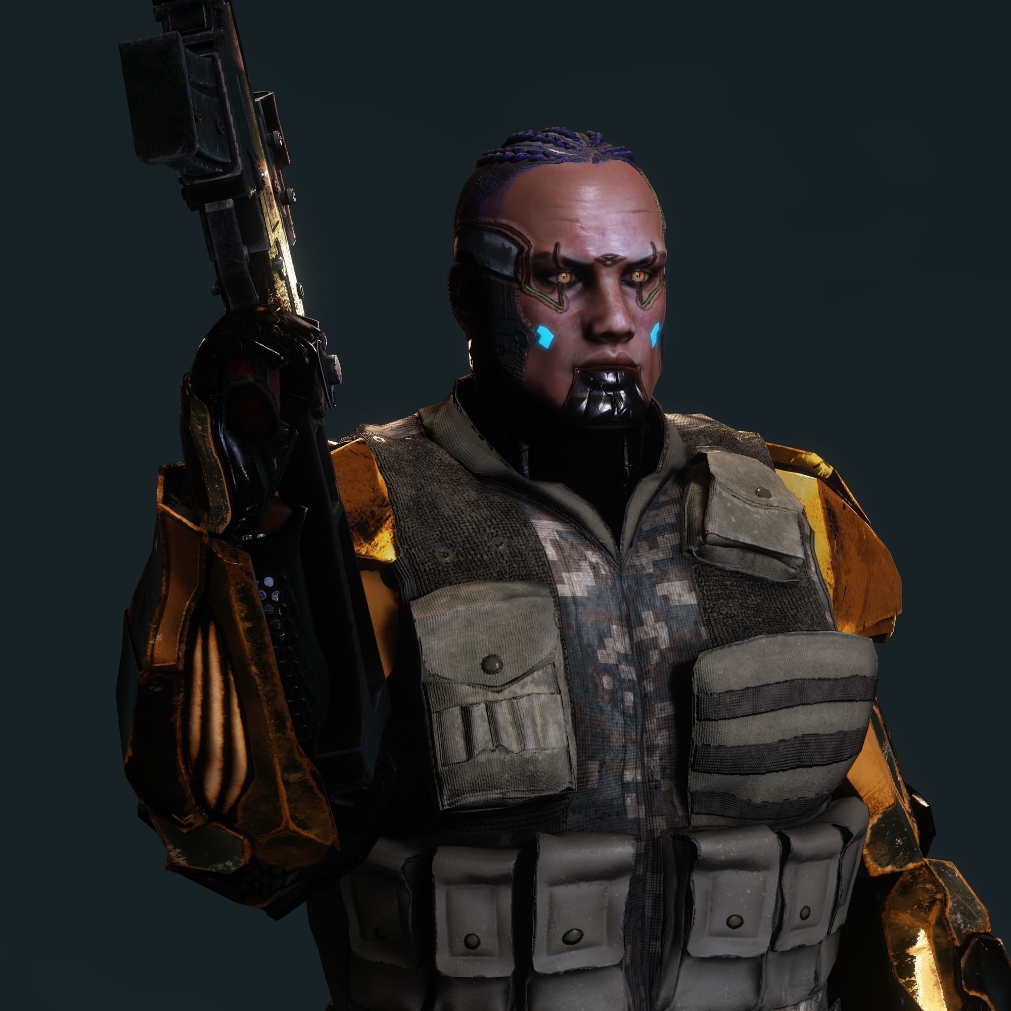 Female Cyborg Character Low-poly 3D model_13