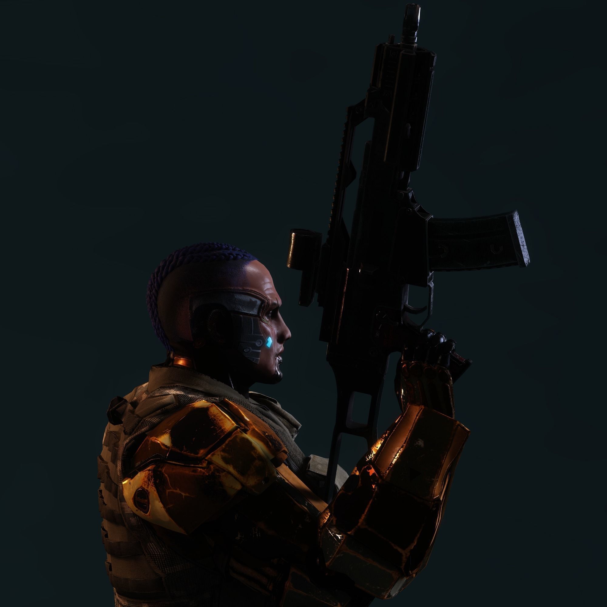 Female Cyborg Character Low-poly 3D model_14