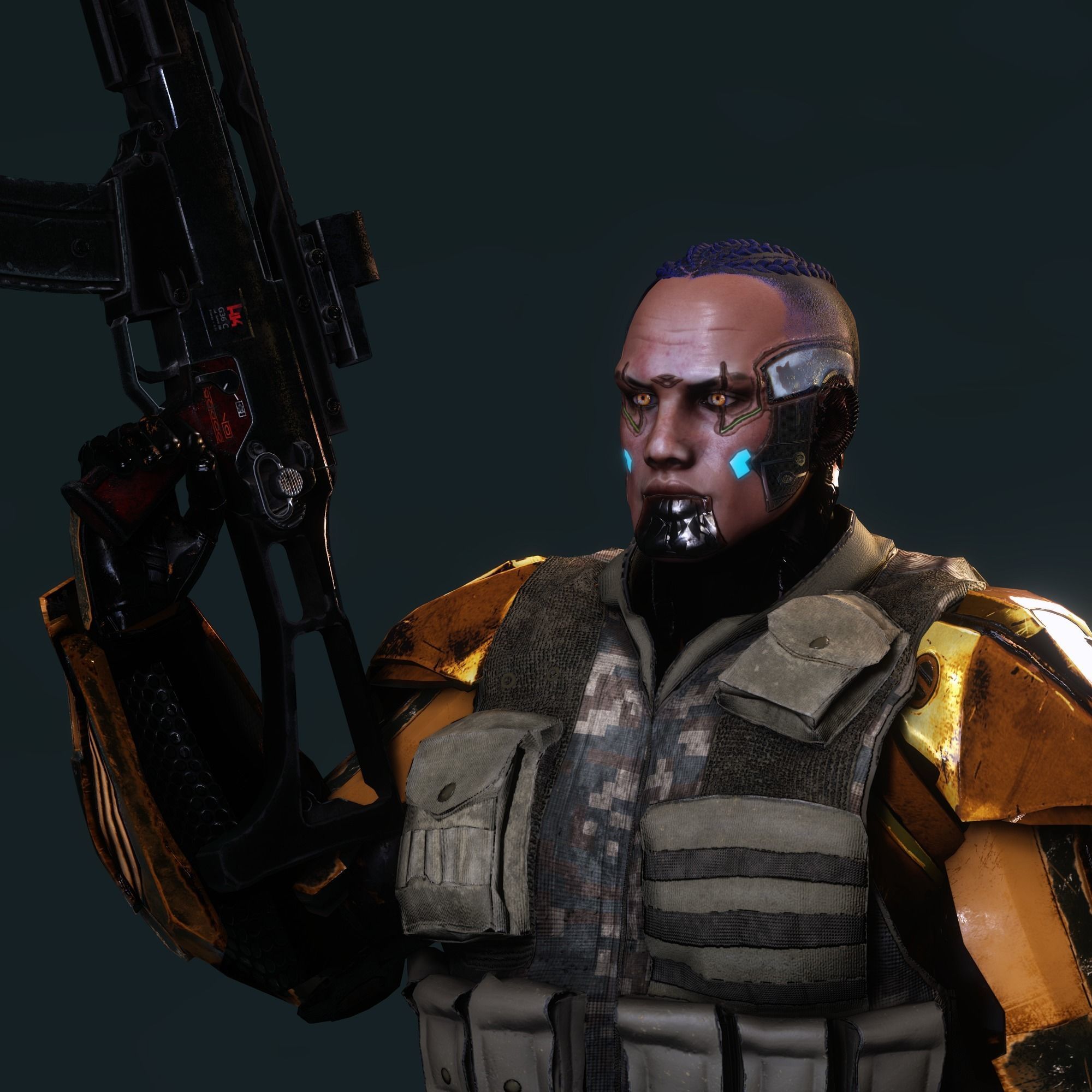 Female Cyborg Character Low-poly 3D model_12