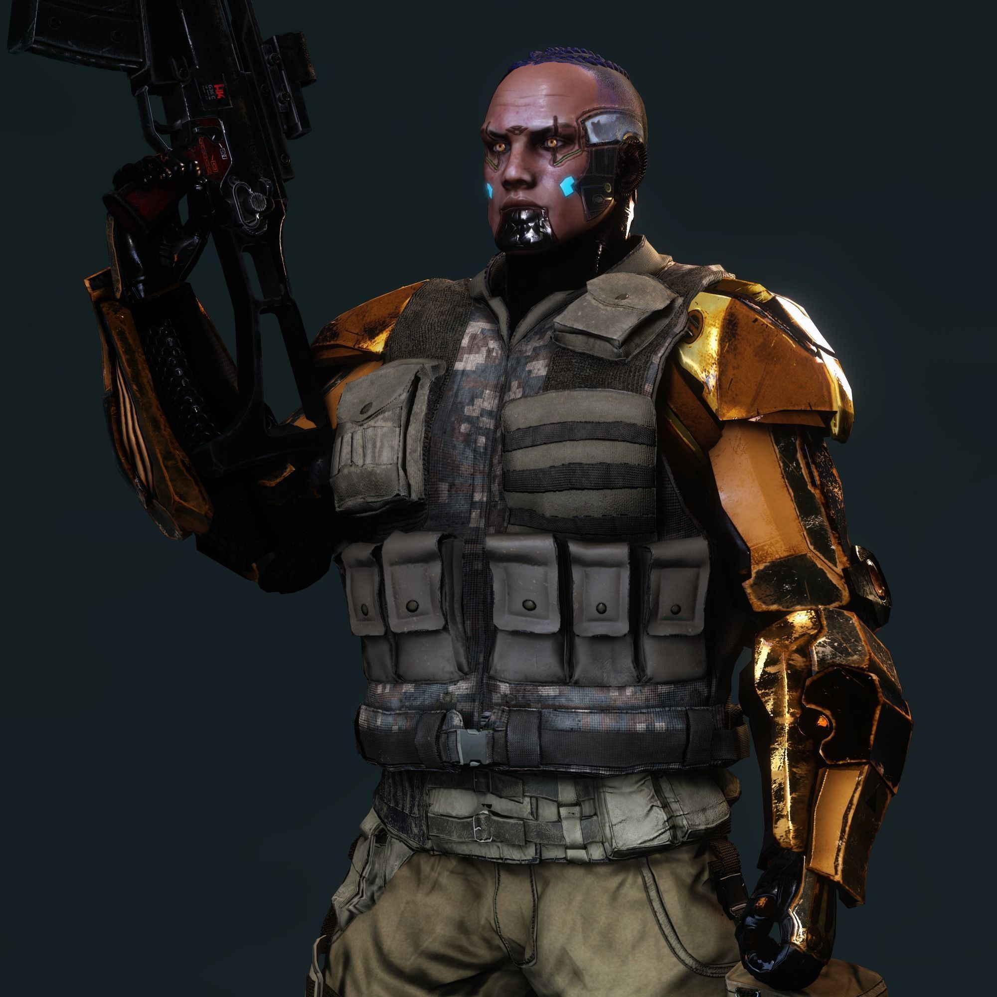 Female Cyborg Character Low-poly 3D model_10