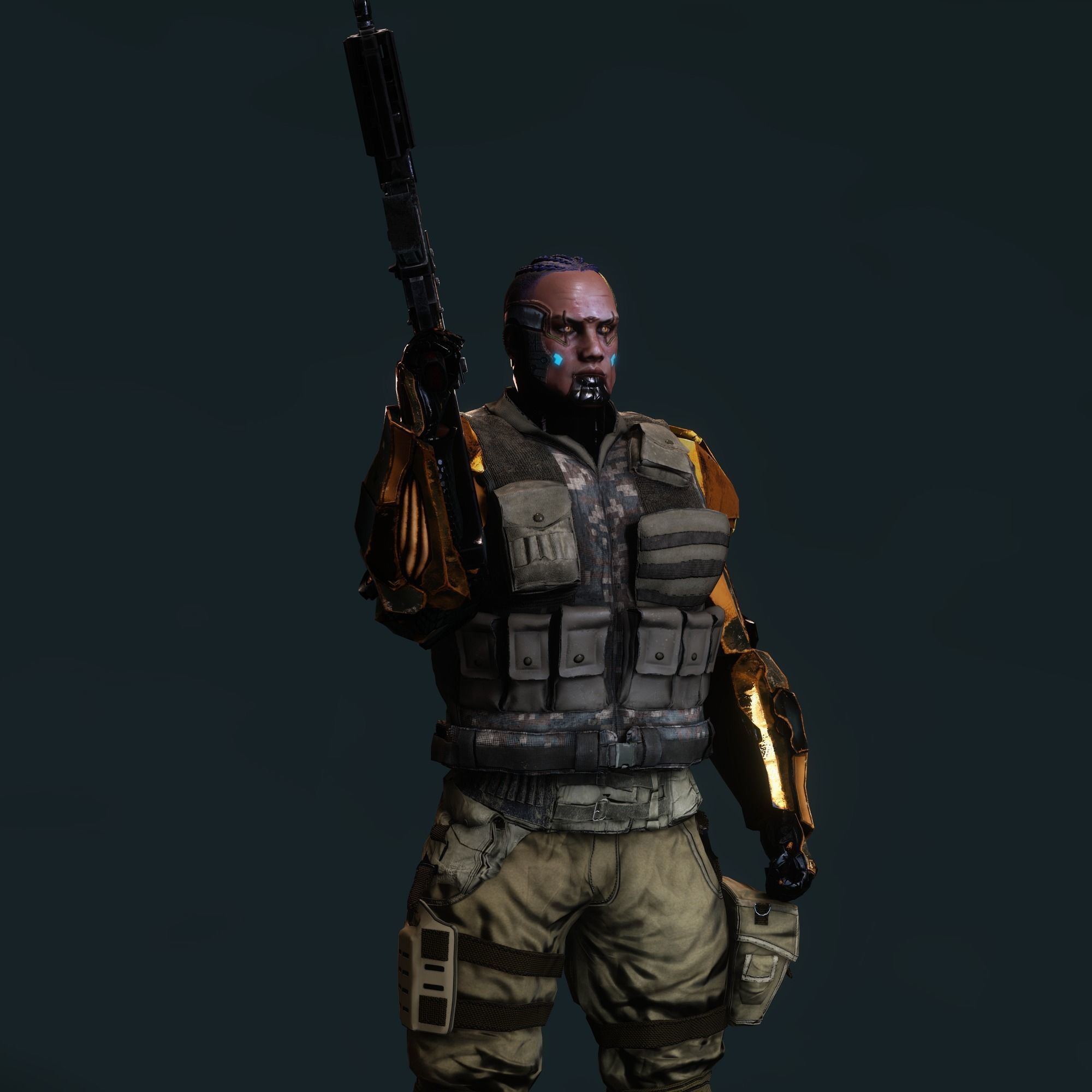 Female Cyborg Character Low-poly 3D model_9