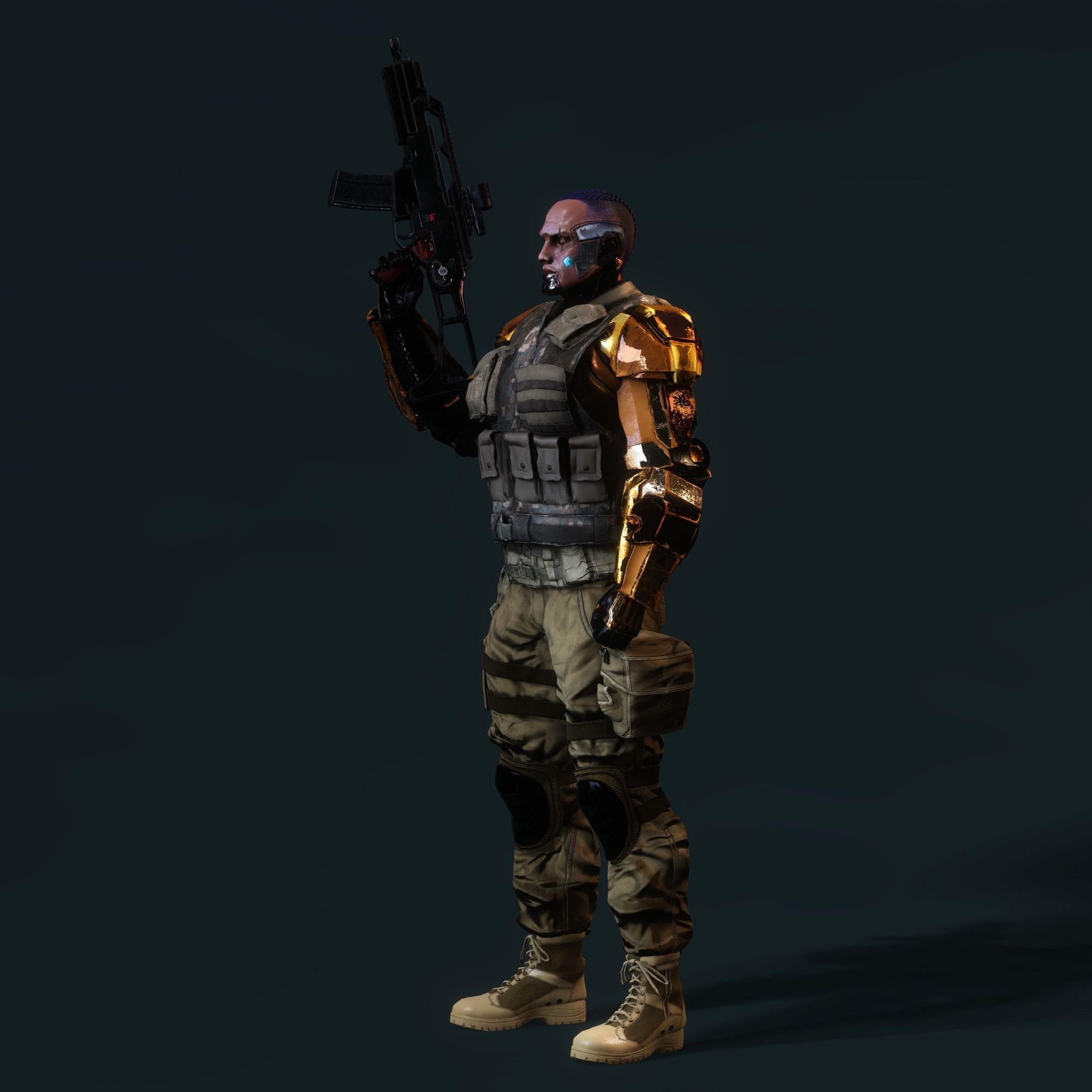 Female Cyborg Character Low-poly 3D model_2