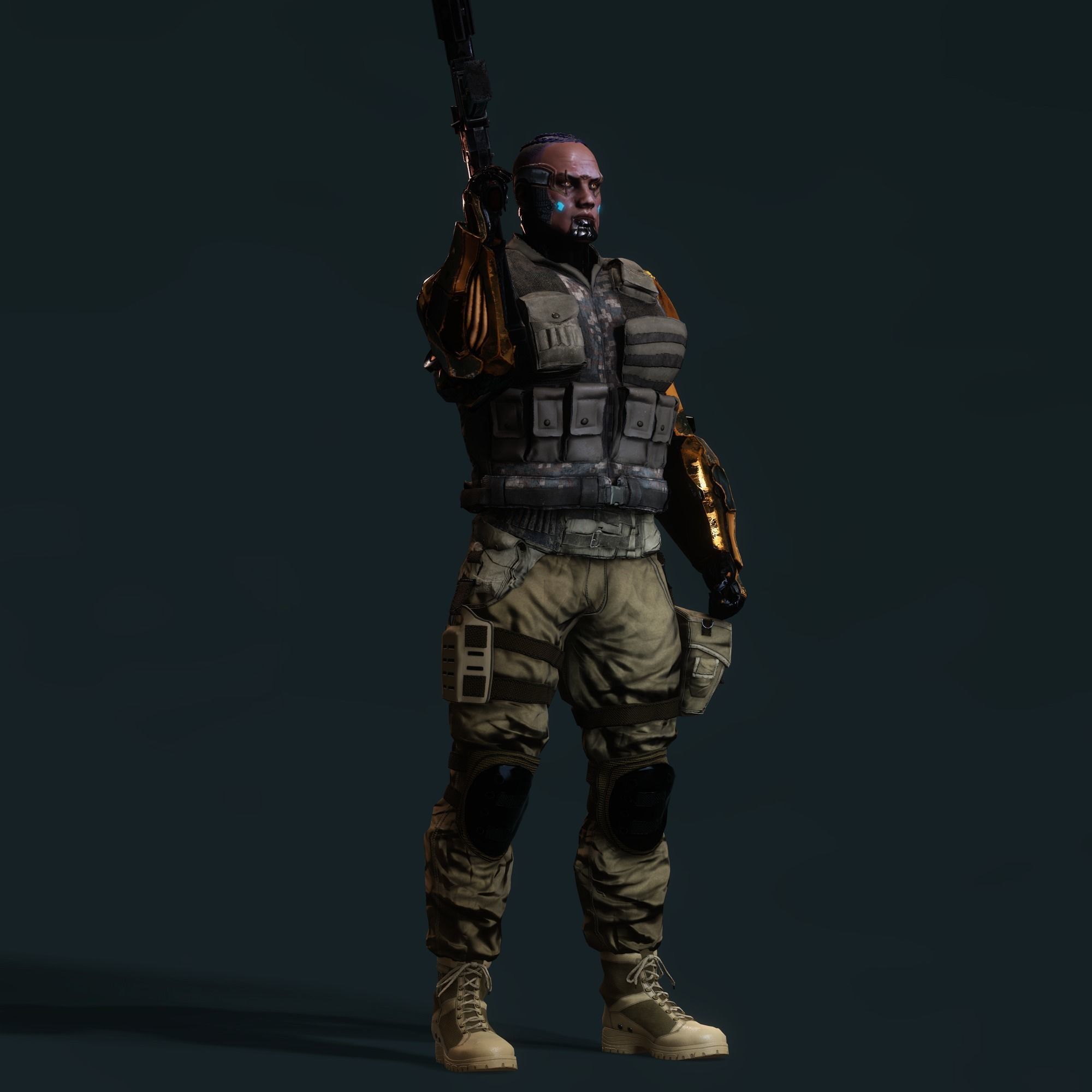 Female Cyborg Character Low-poly 3D model_3