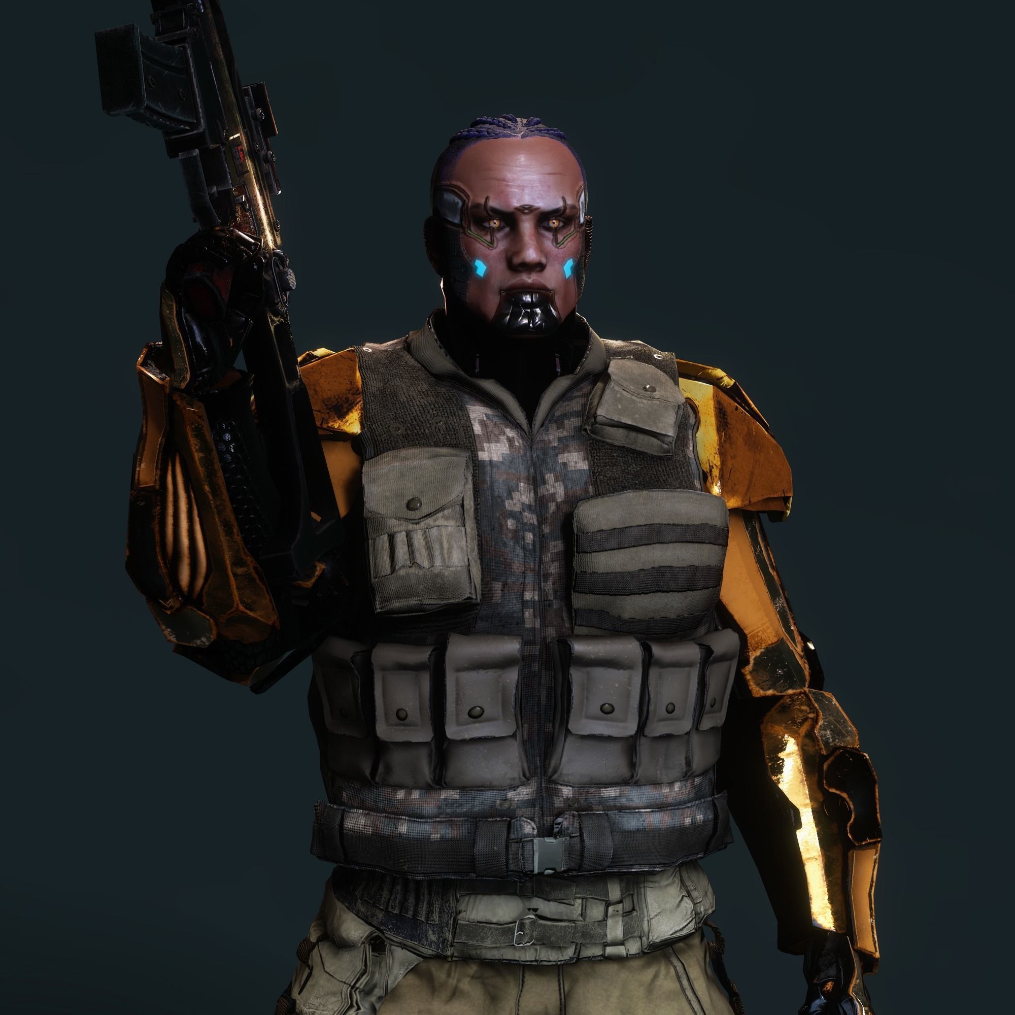 Female Cyborg Character Low-poly 3D model_11