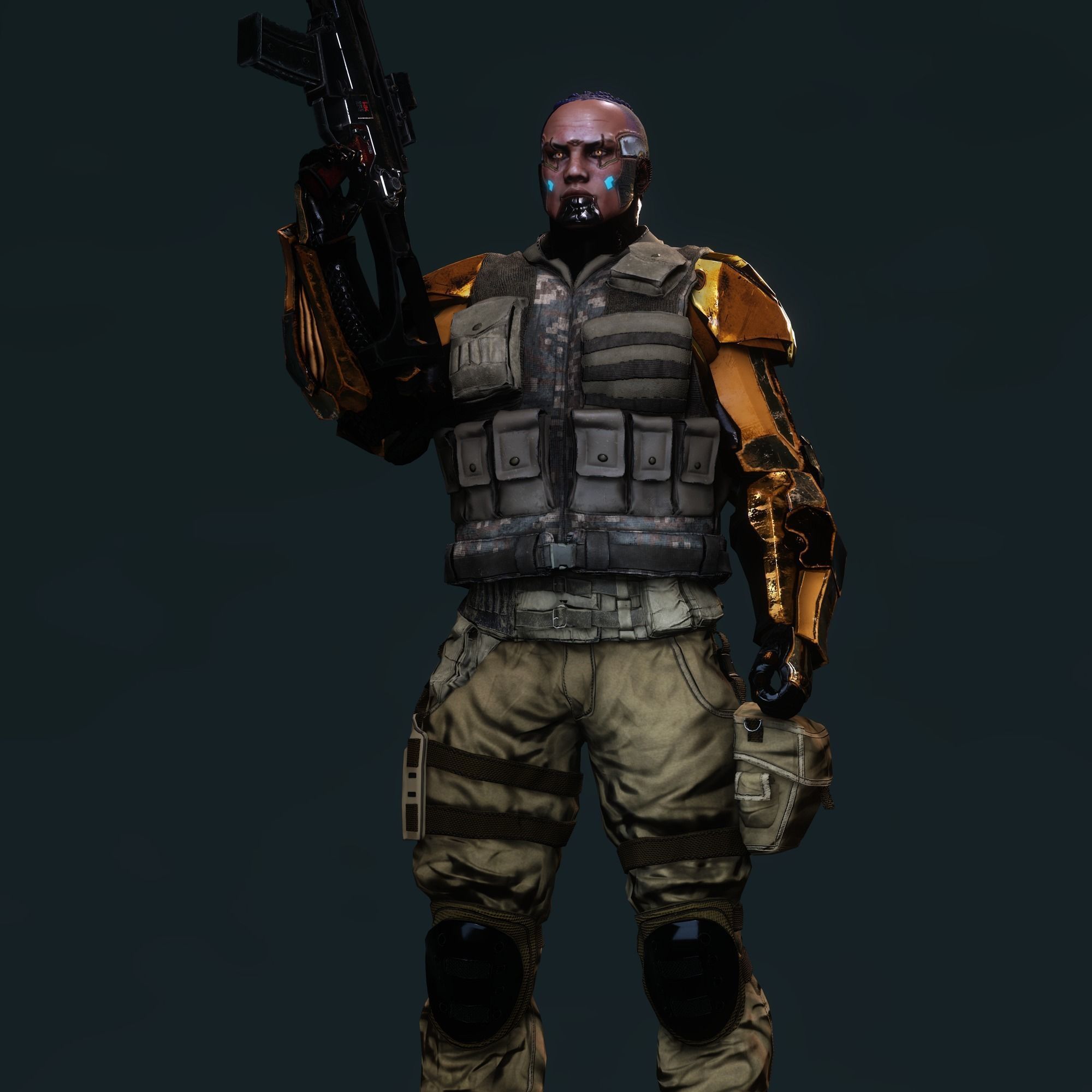 Female Cyborg Character Low-poly 3D model_6