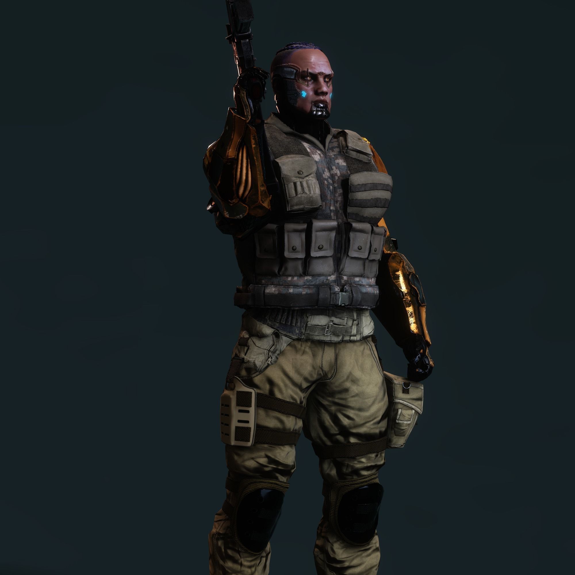 Female Cyborg Character Low-poly 3D model_7