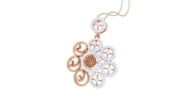 Flower High Jewelry Diamond Pendant Necklace renders details  3D print model