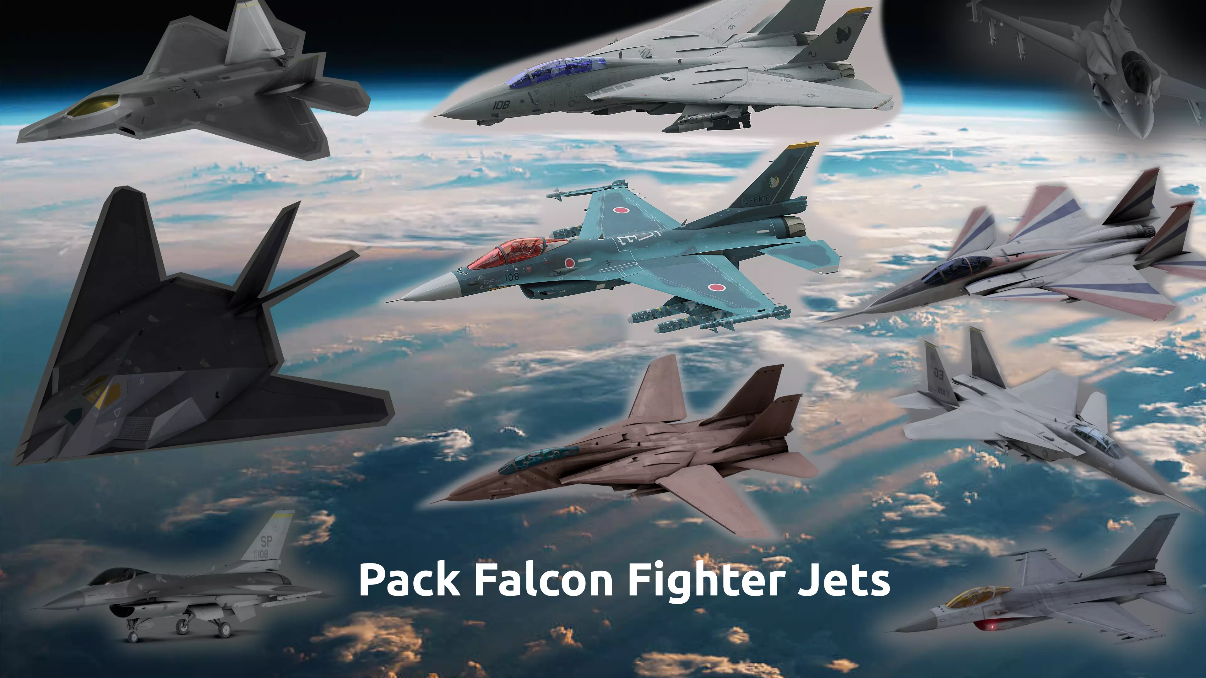Pack Falcon Fighter Jets - 14 Aircrafts Low-poly 3D model_0