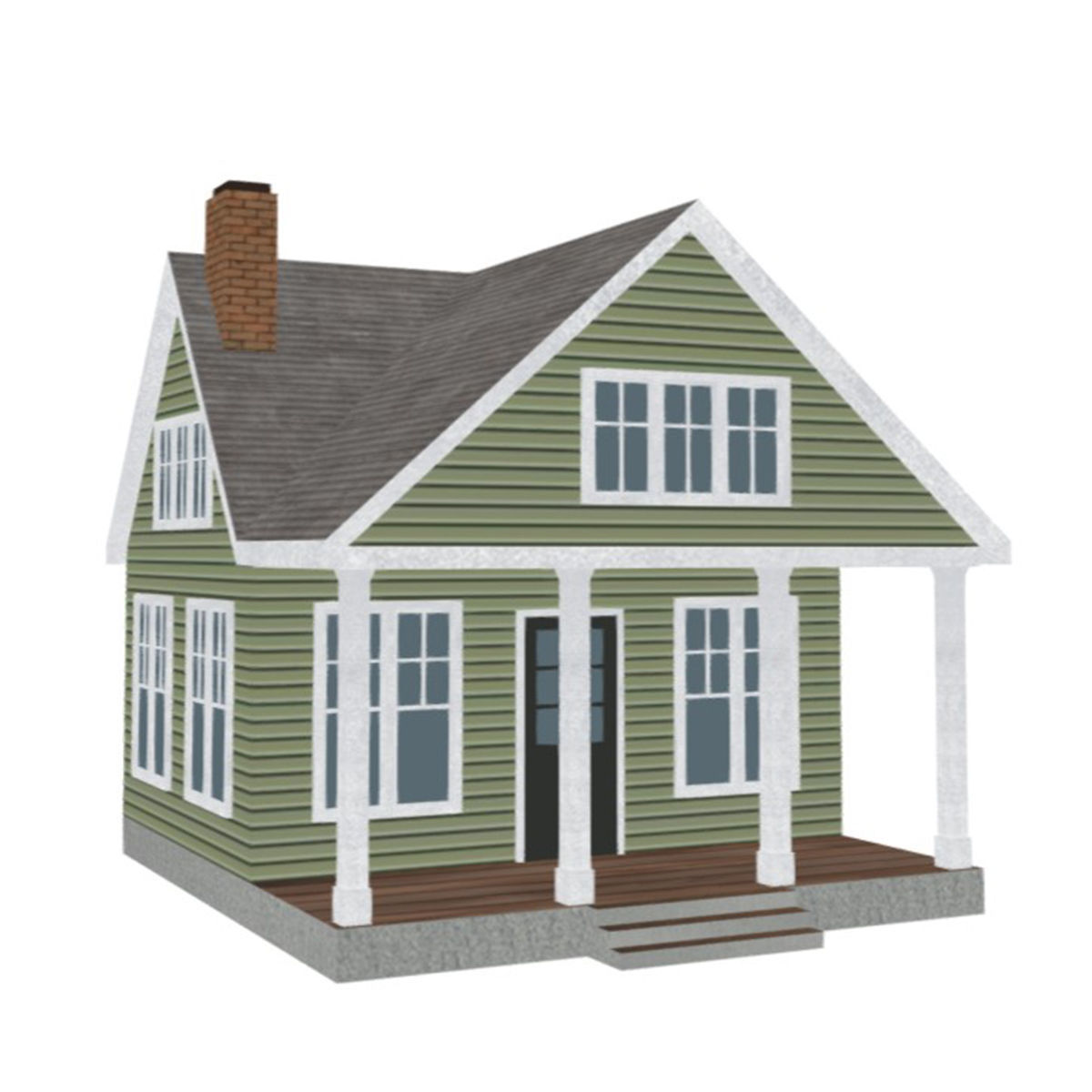 American Style Cottage - Town House Model Low-poly 3D model_8