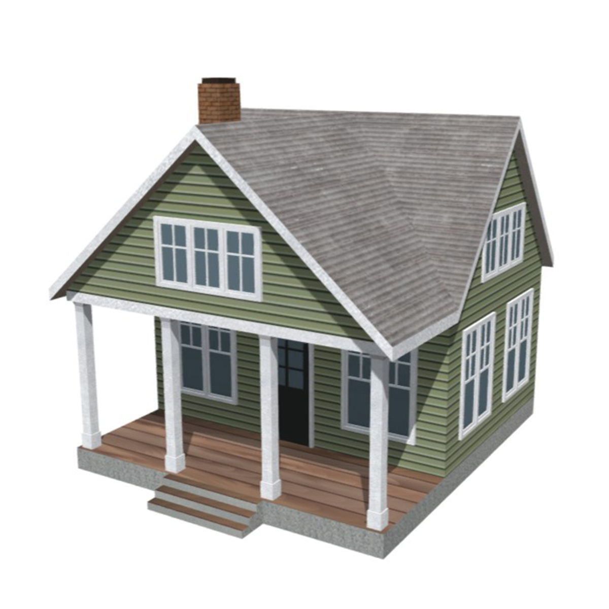 American Style Cottage - Town House Model Low-poly 3D model_4