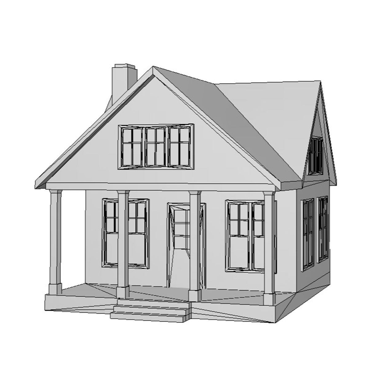 American Style Cottage - Town House Model Low-poly 3D model_6