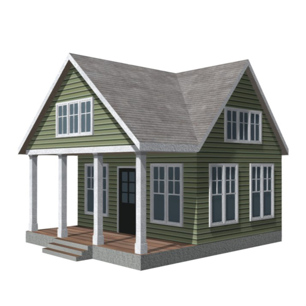 American Style Cottage - Town House Model Low-poly 3D model_1
