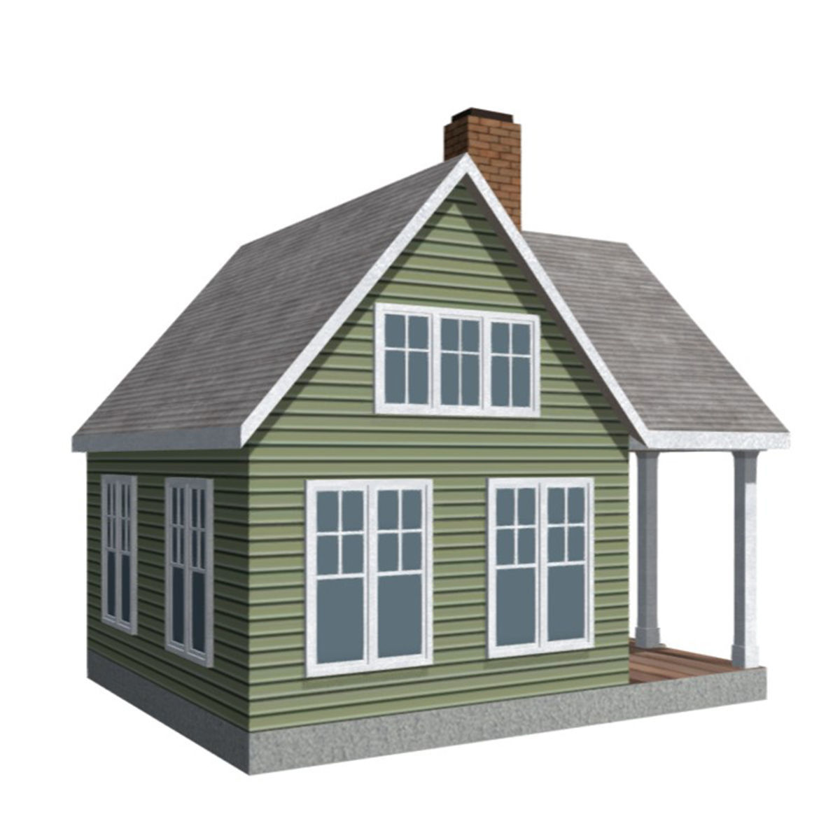 American Style Cottage - Town House Model Low-poly 3D model_2