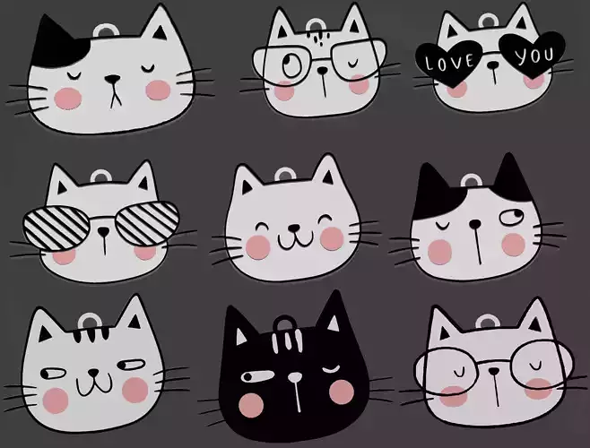 pack cats tags chapita para gatos gatitos pets pet tag 3D model