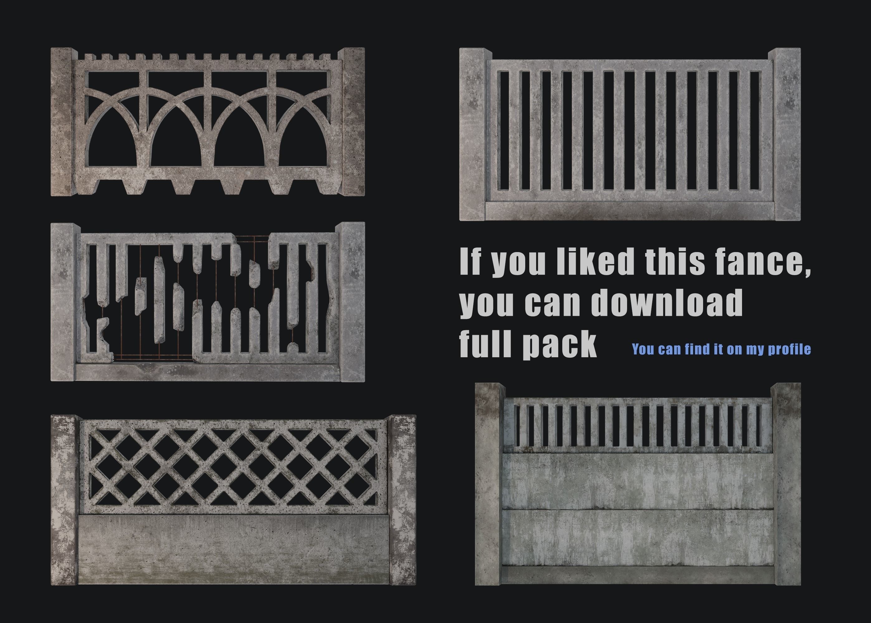 Old concrete Fence  Free low-poly 3D model_8