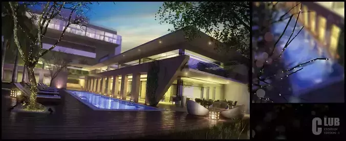 Modern Hotel With Swimming Pool  Free 3D model