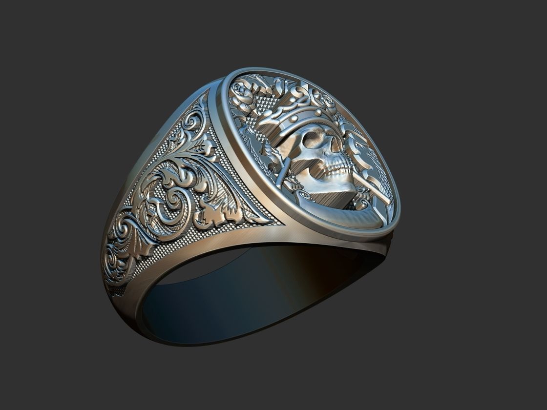 Crown Skull Arabesque Ring 3D print model_2