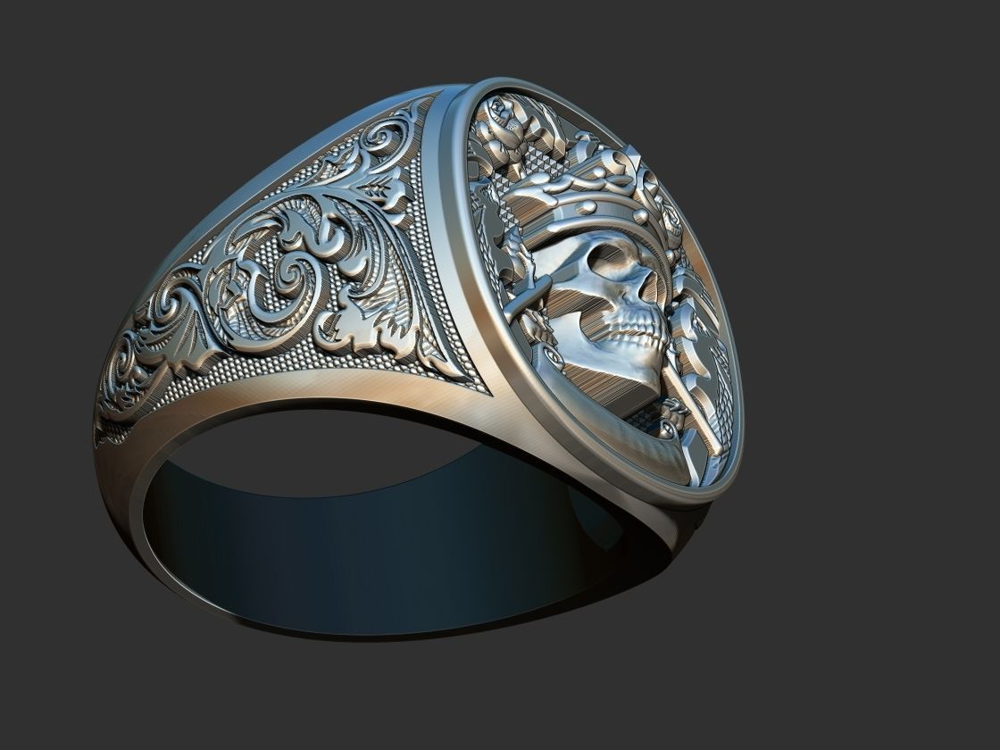 Crown Skull Arabesque Ring 3D print model_13