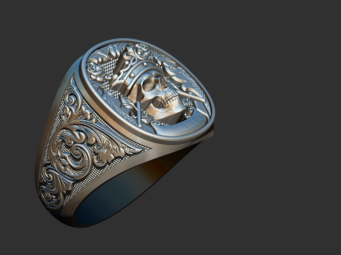 Crown Skull Arabesque Ring 3D print model_6