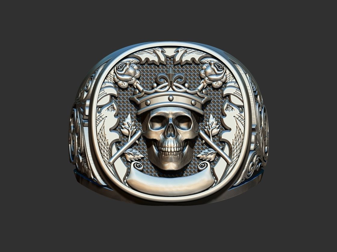 Crown Skull Arabesque Ring 3D print model_1