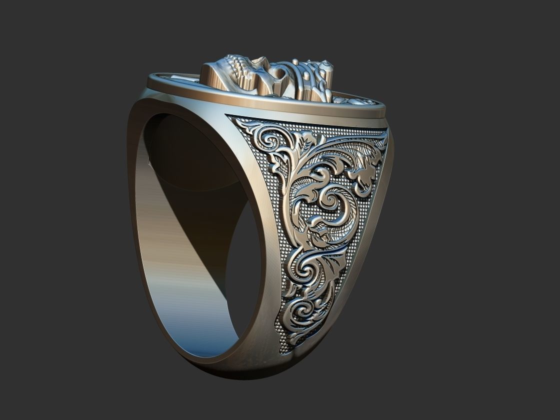 Crown Skull Arabesque Ring 3D print model_3