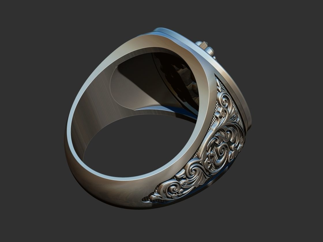Crown Skull Arabesque Ring 3D print model_8
