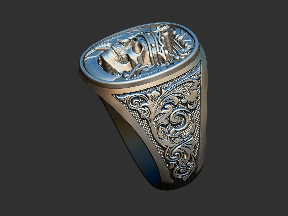 Crown Skull Arabesque Ring 3D print model_11