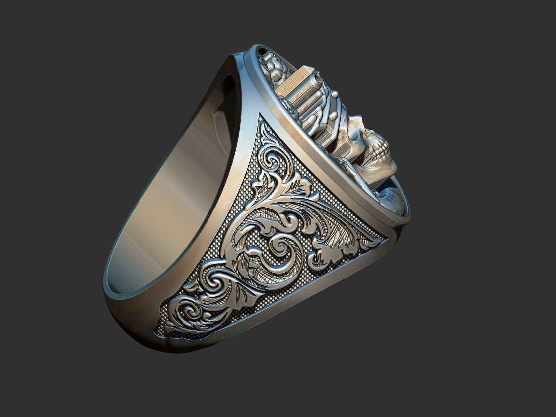 Crown Skull Arabesque Ring 3D print model_7