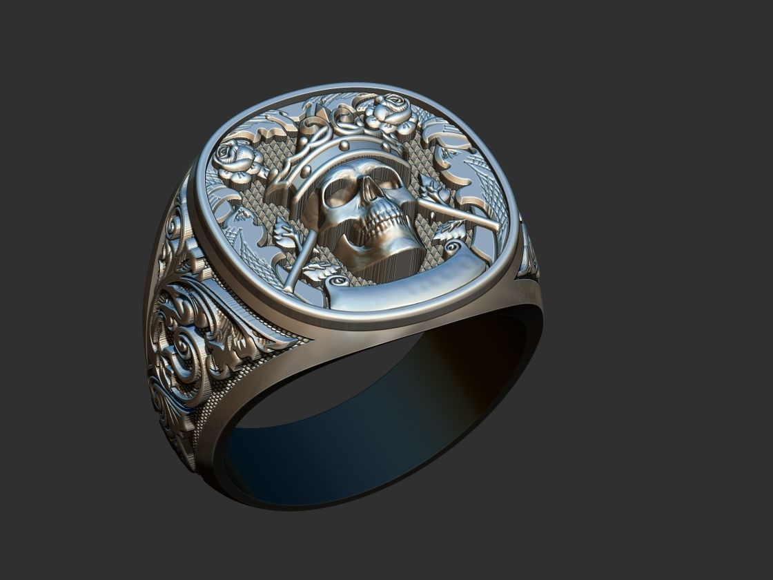 Crown Skull Arabesque Ring 3D print model_5