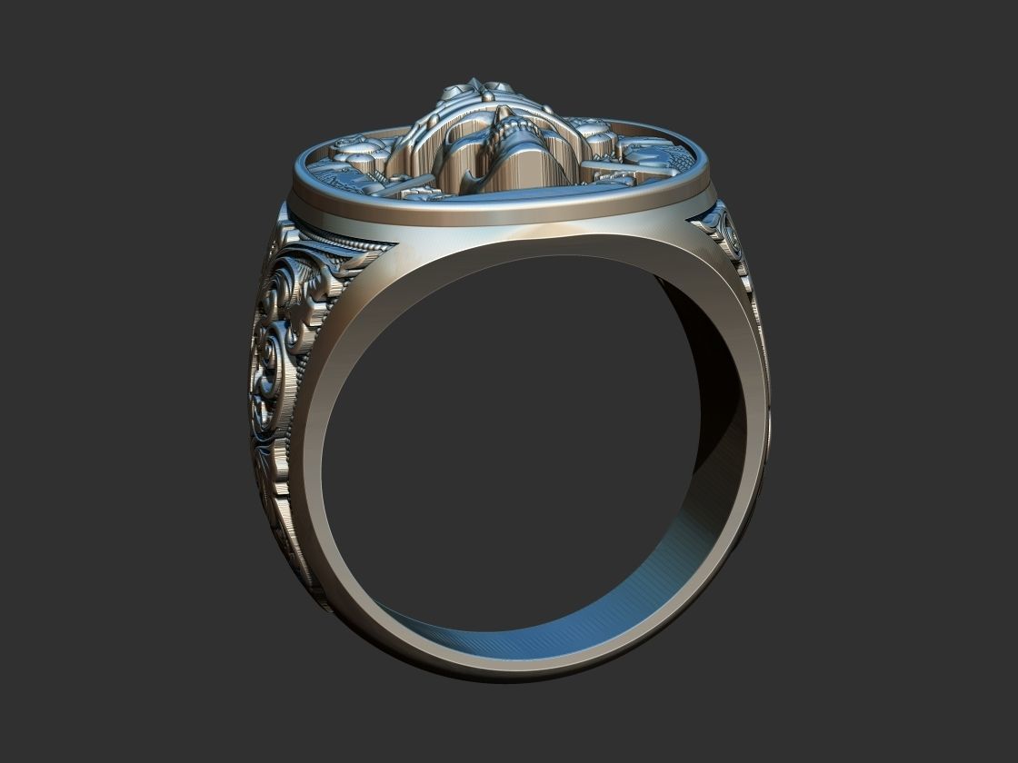 Crown Skull Arabesque Ring 3D print model_4