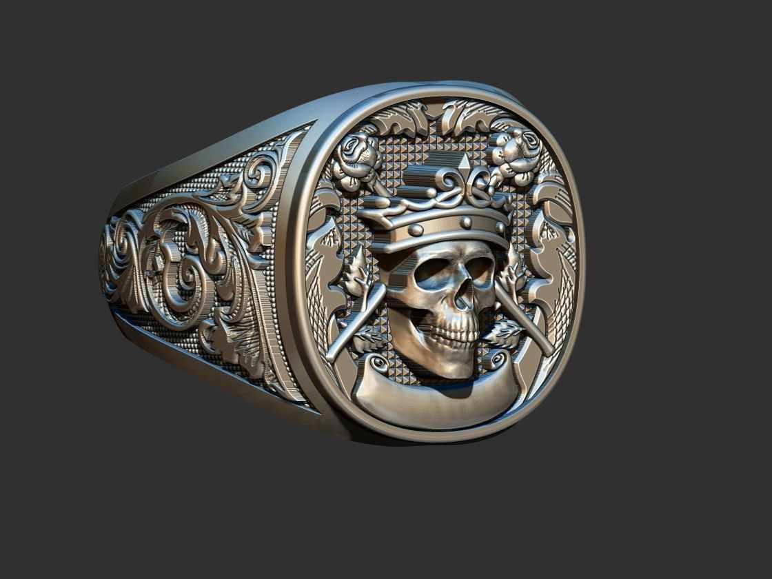 Crown Skull Arabesque Ring 3D print model_14