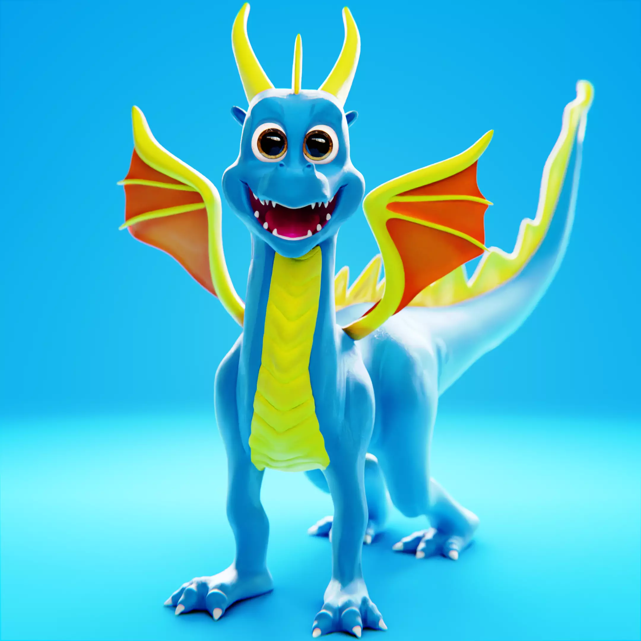a cute dragon Low-poly 3D model_0