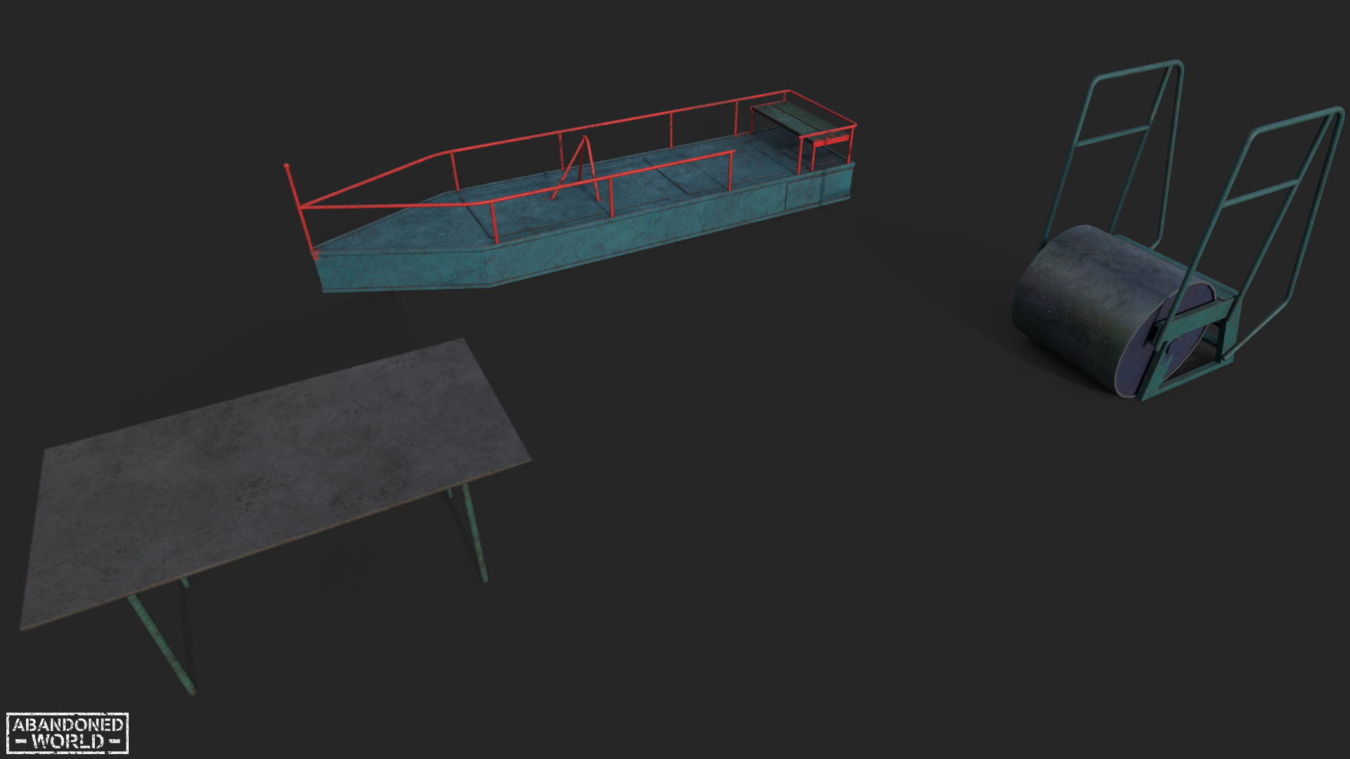 Old Playground Props Set Low-poly 3D model_2