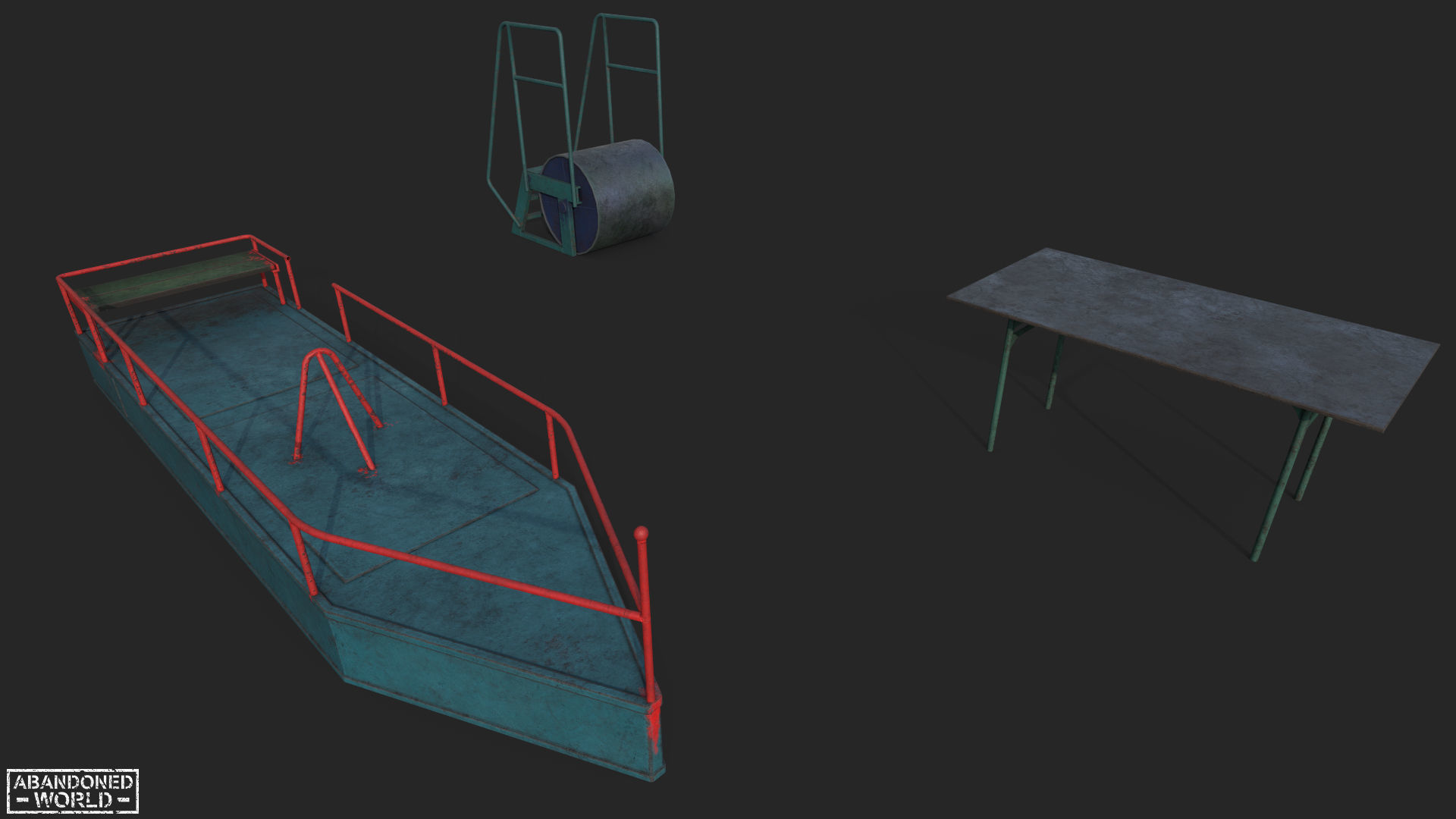 Old Playground Props Set Low-poly 3D model_1
