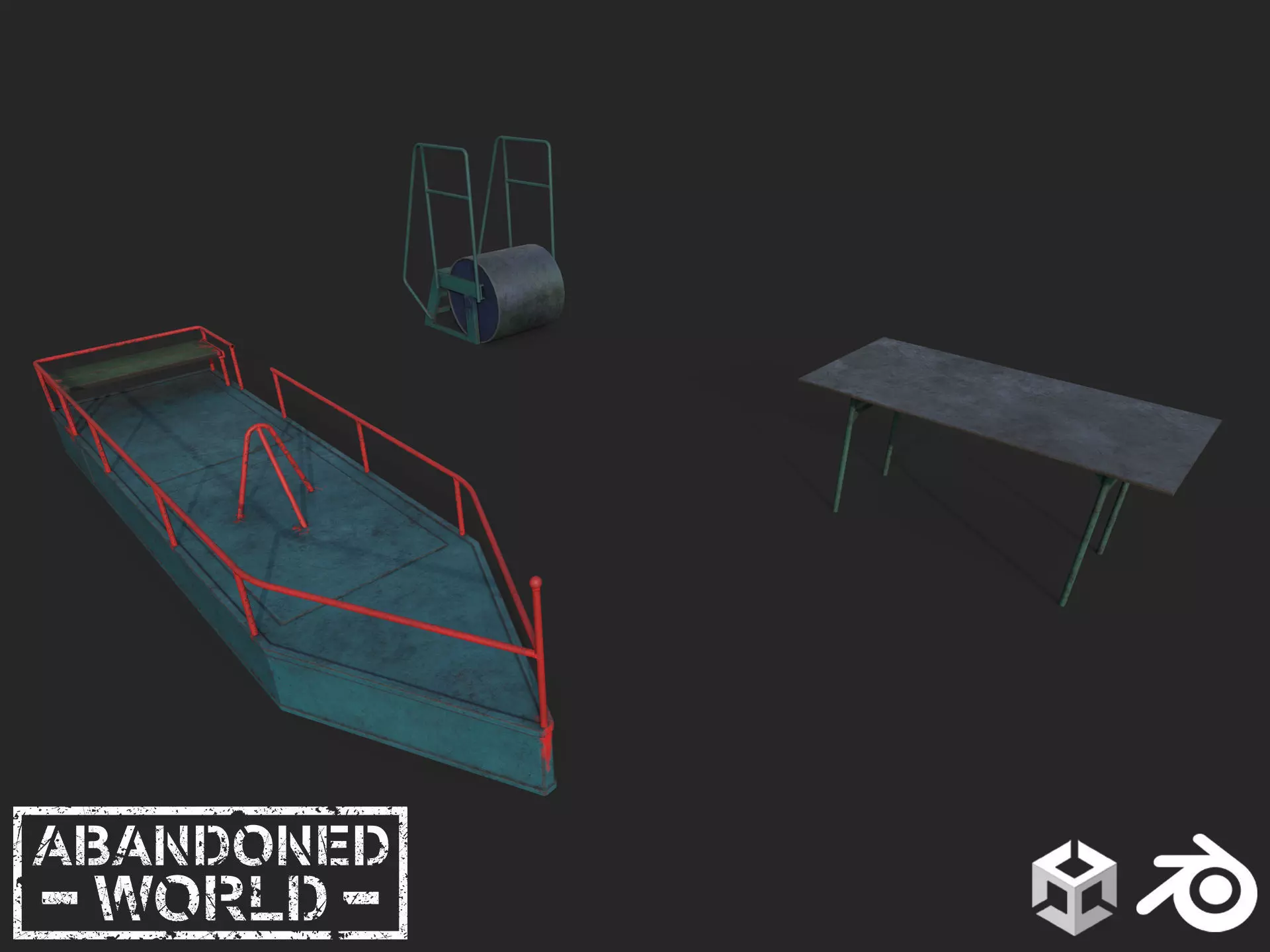 Old Playground Props Set Low-poly 3D model_0