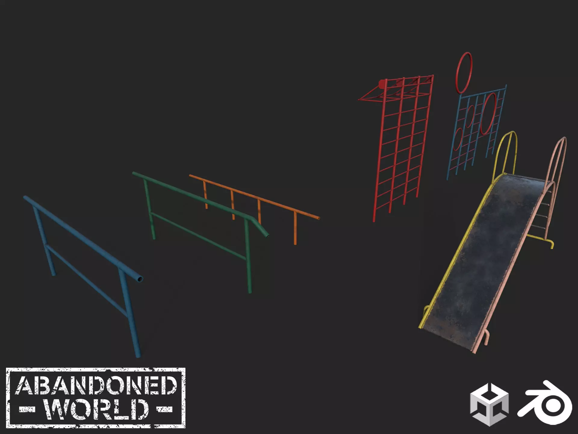 Old Playground Props Set Low-poly 3D model