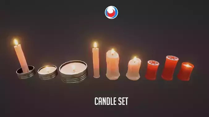Candle Set Low-poly 3D model