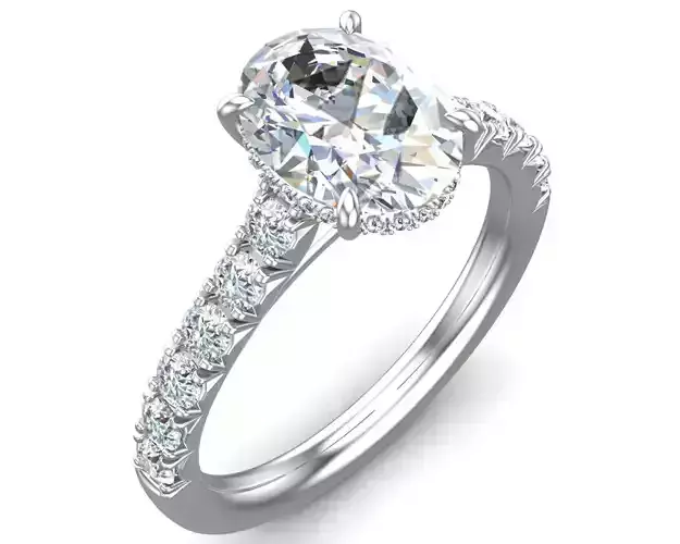 Oval Cut French Pave Engagement Diamond Ring