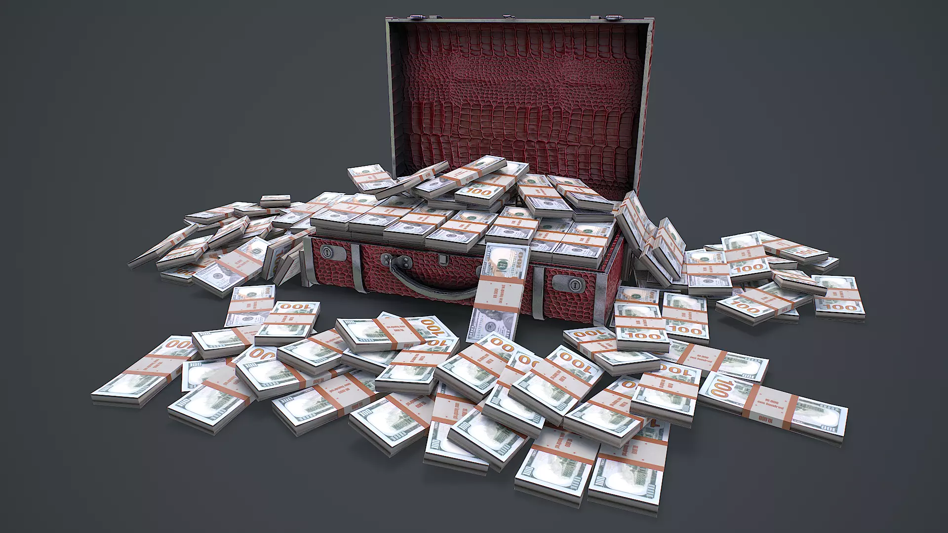 Suitcase With Money 3D Model Low-poly 3D model_0