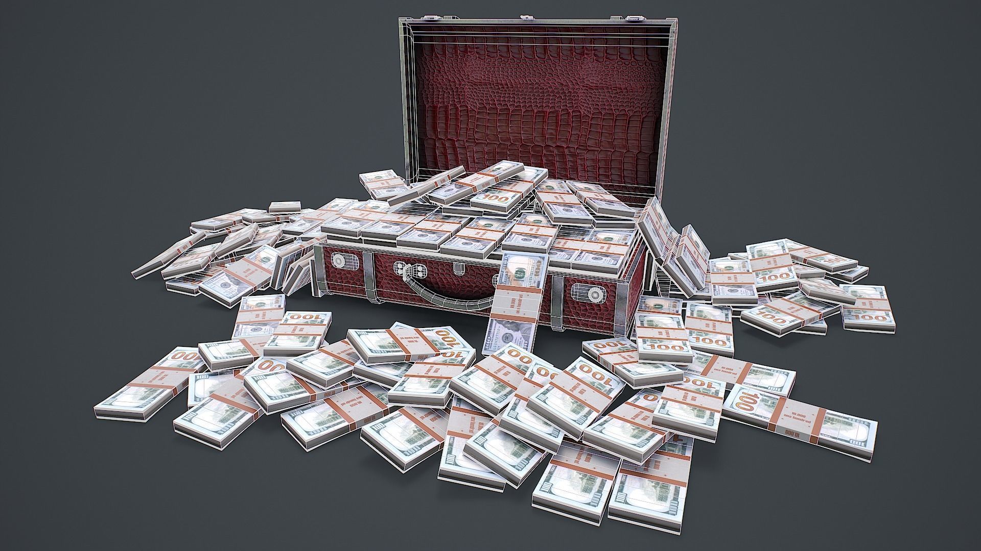 Suitcase With Money 3D Model Low-poly 3D model_5