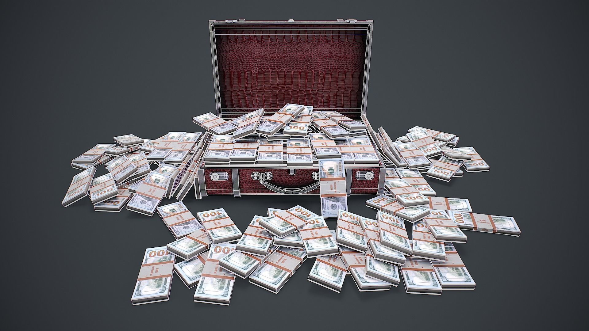 Suitcase With Money 3D Model Low-poly 3D model_7