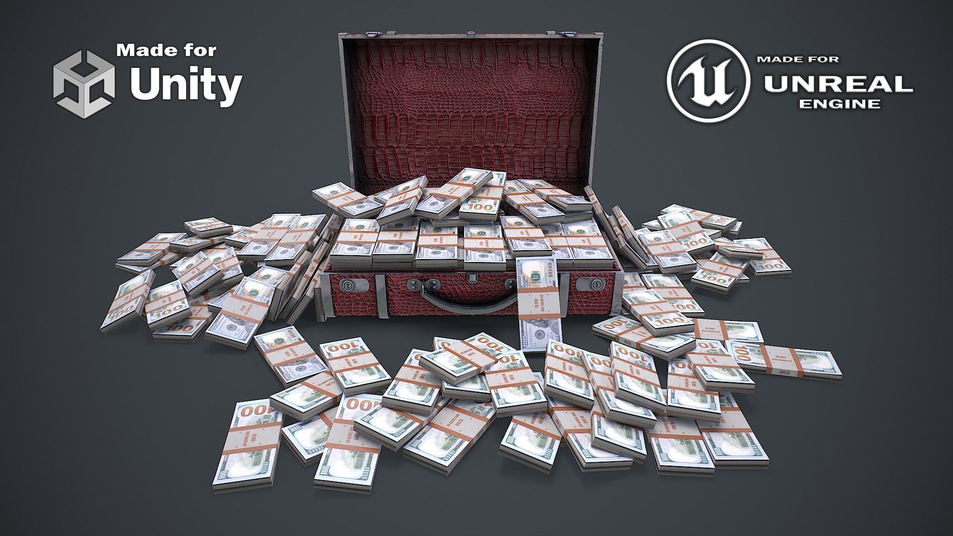 Suitcase With Money 3D Model Low-poly 3D model_3